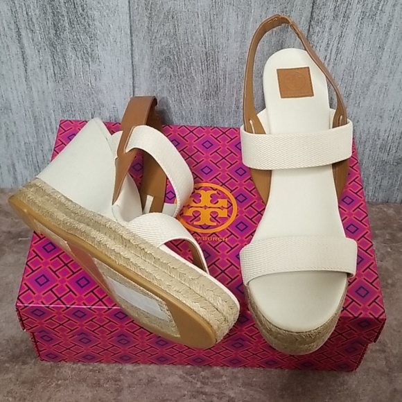 Tory Burch Shoes - Tory Burch Two-Band Canvas Wedge Slingback Sandal